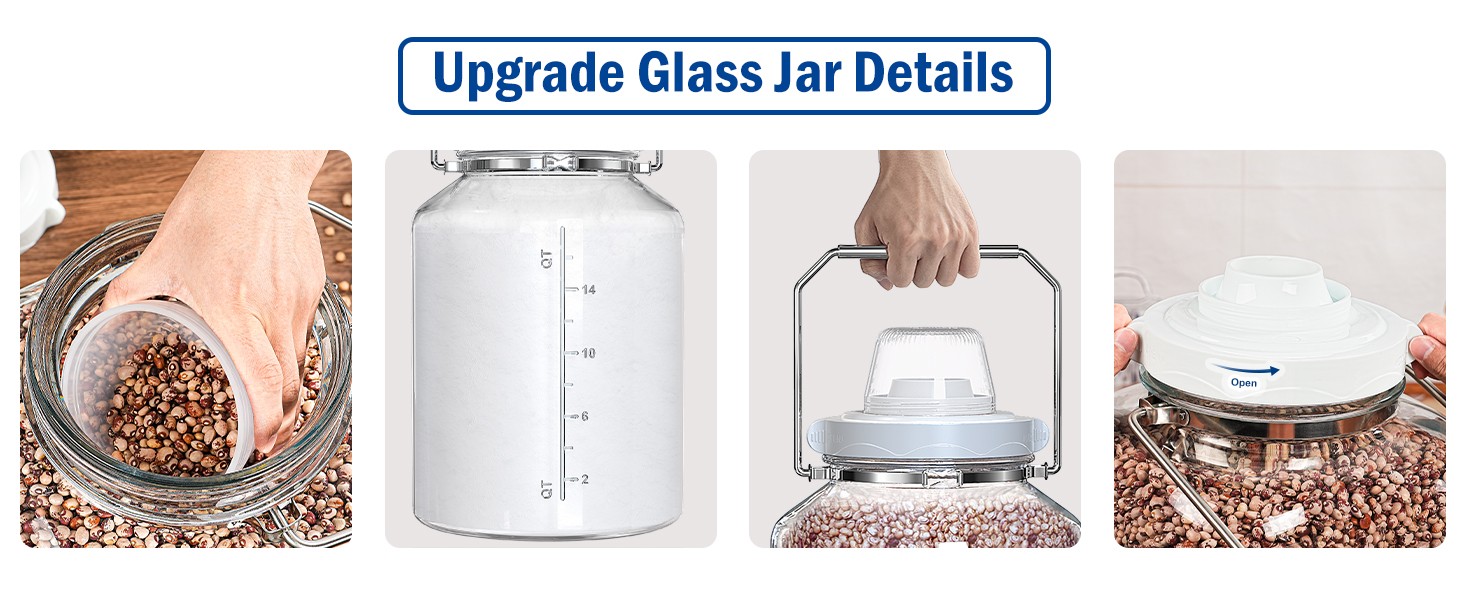 5 Gallon Air Tight Glass Storage Jars, 6.4inch Wide Mouth Canister with