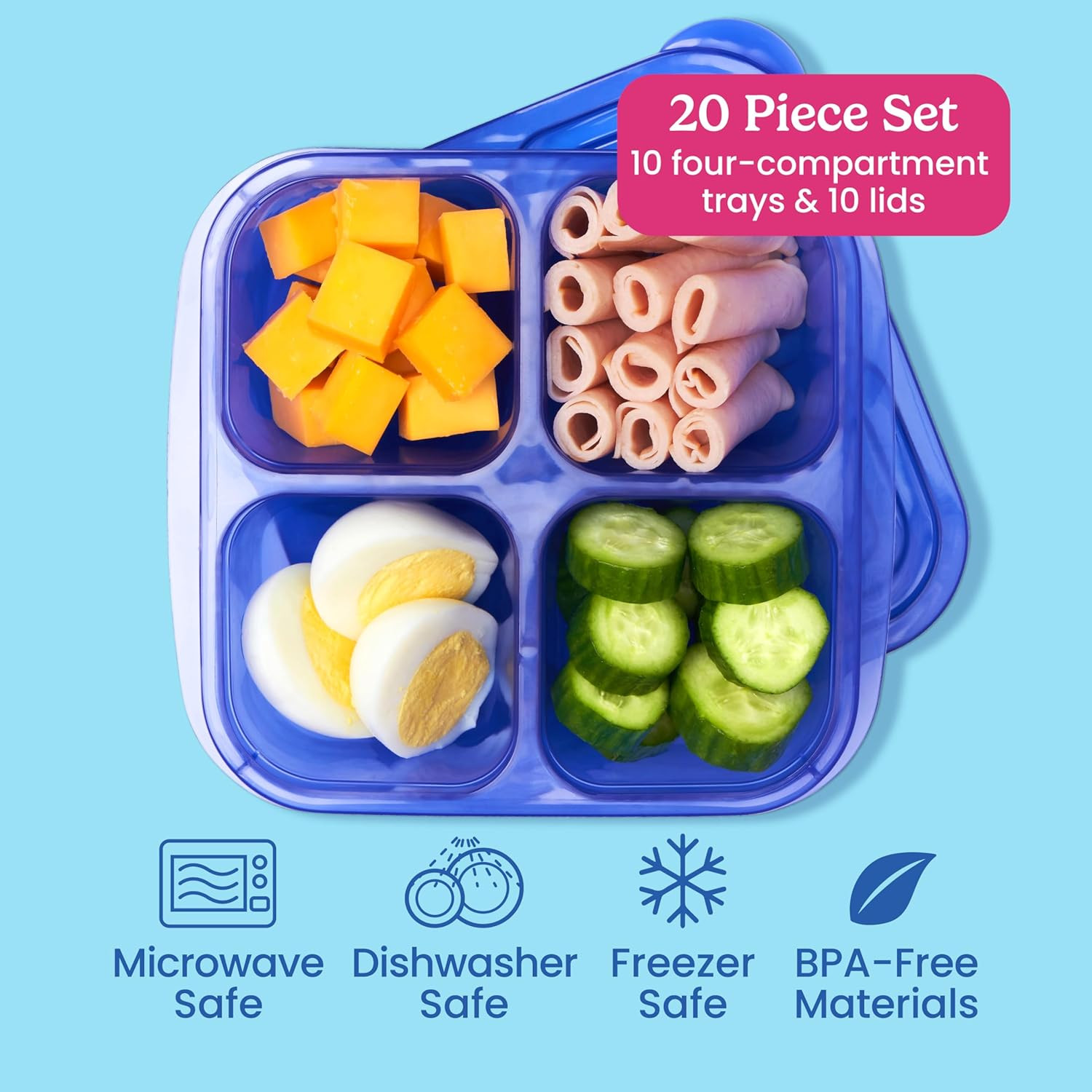 Bentgo Easyboxes 4-Compartment Snack Containers – 4 Trays & 4 Custom-Fit Lids to