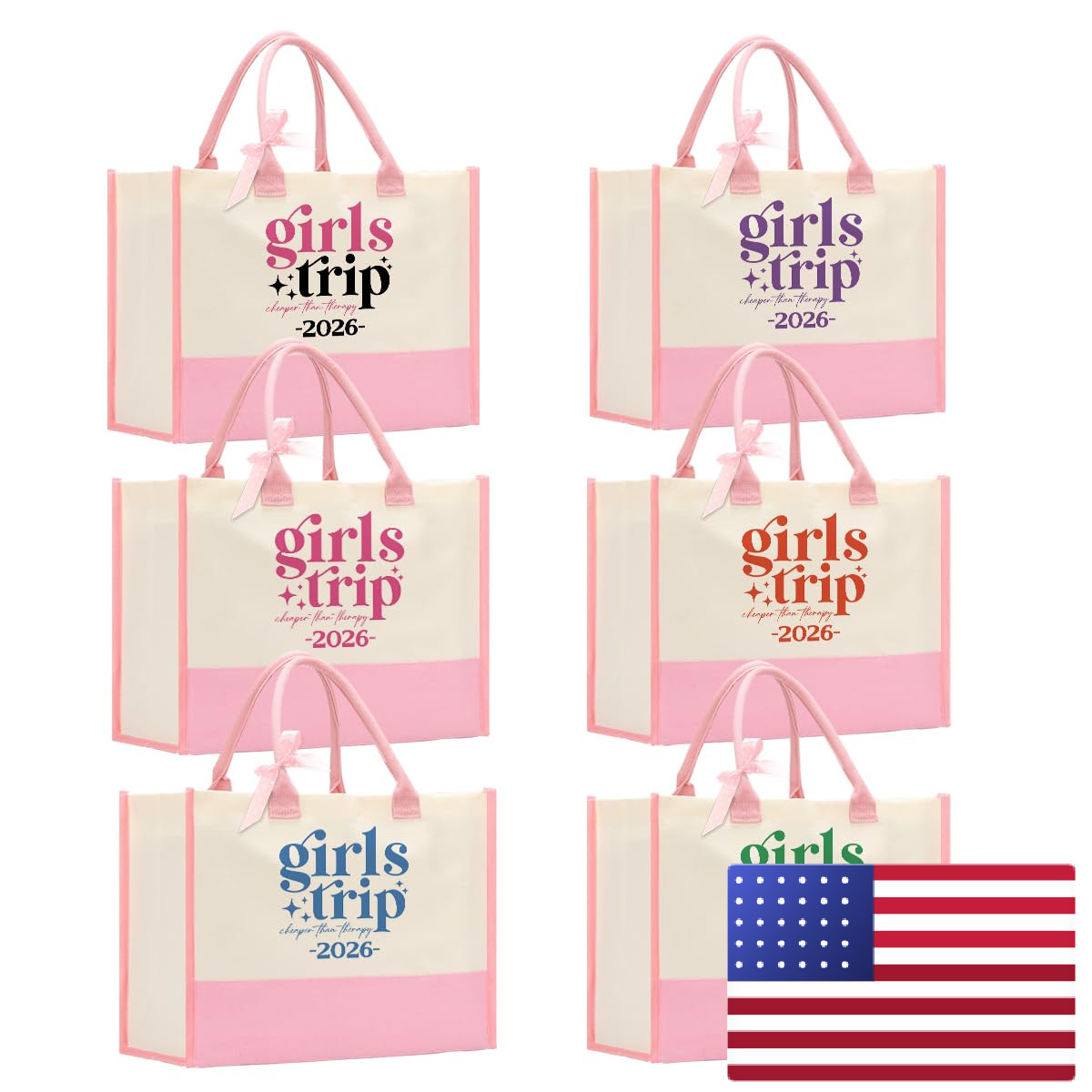 Chqiucr 6 Pcs Girls Trip Tote Bag Women Travel Gift For Girls Trip Beach
