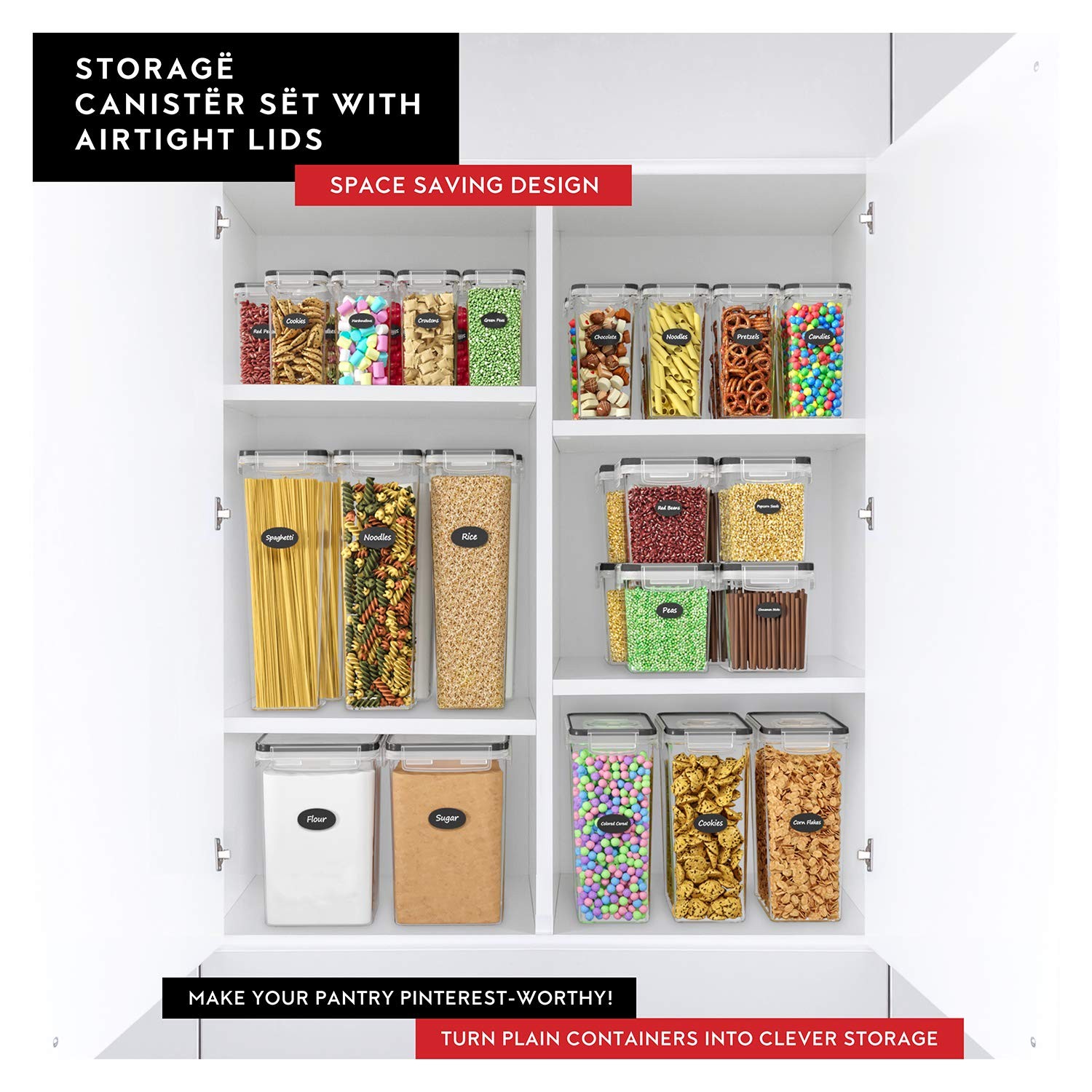 Flour Sugar Storage Containers Set of 4; 3.6L Plastic Airtight Food Storage C…