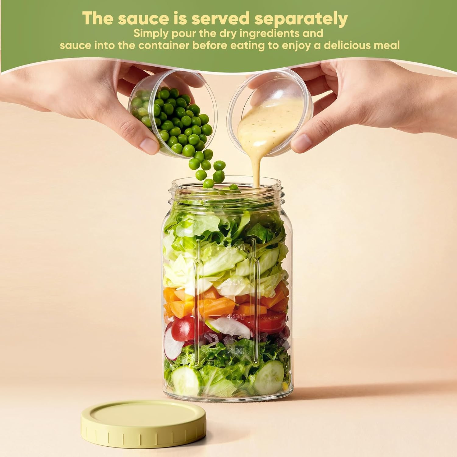 4 Pack Salad Jars Dressing Container -32OZ Glass Salad Leakproof Container Fresh