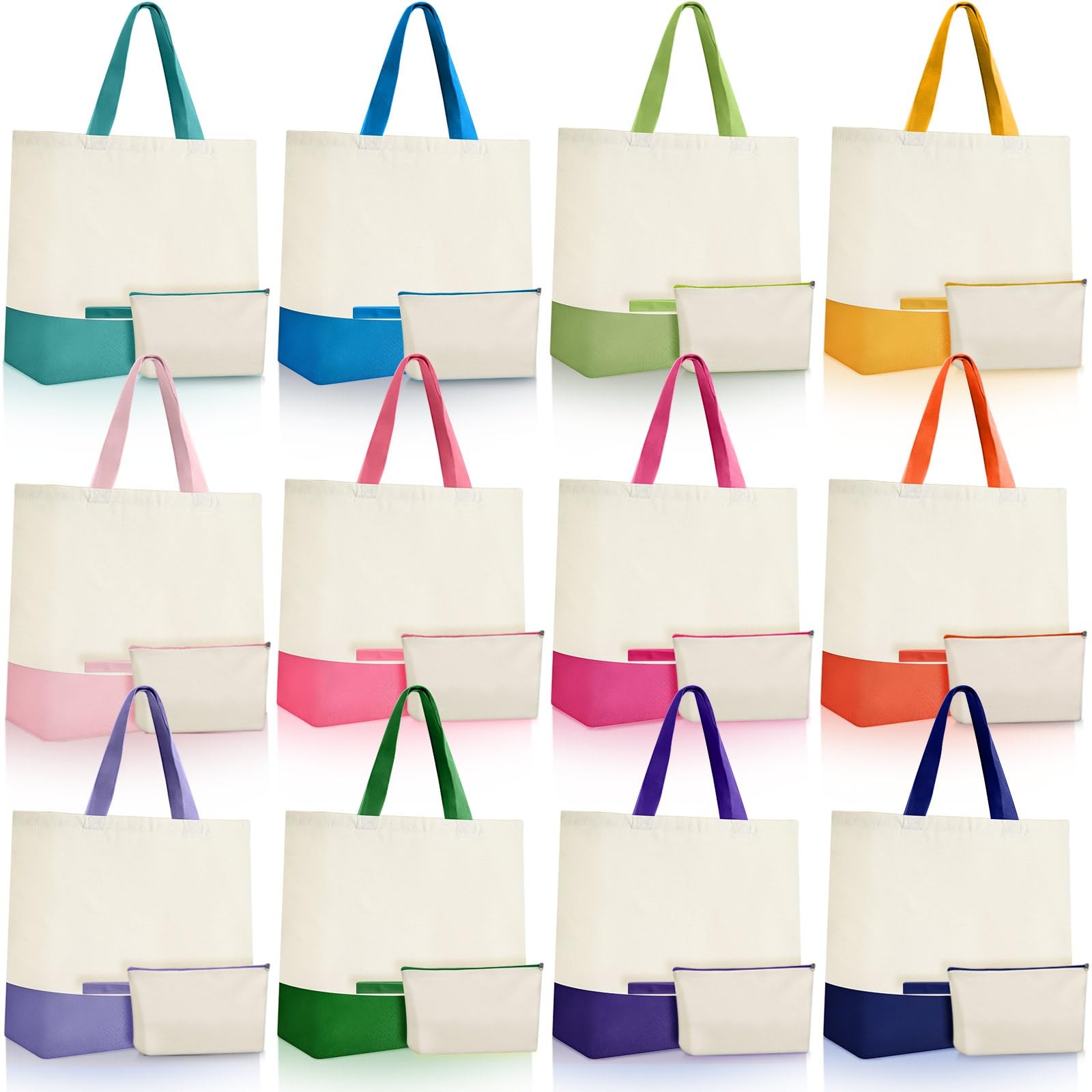Sanwuta 24 Pcs Canvas Tote Bags Bulk 18.5 Cotton Cosmetic Bags Reusable
