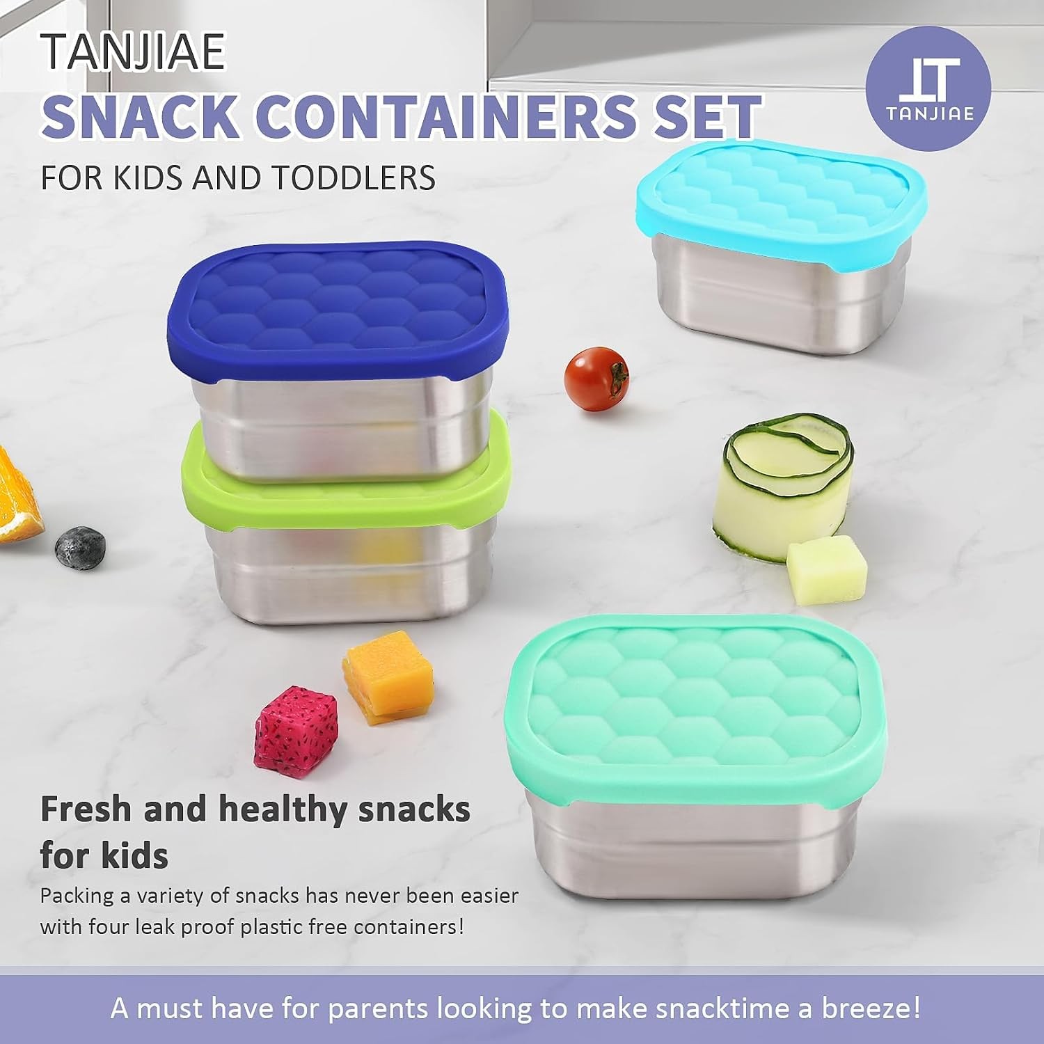 4Pack 8oz Small (1 CUP) Stainless Steel Snack Containers for Kids | Reusable