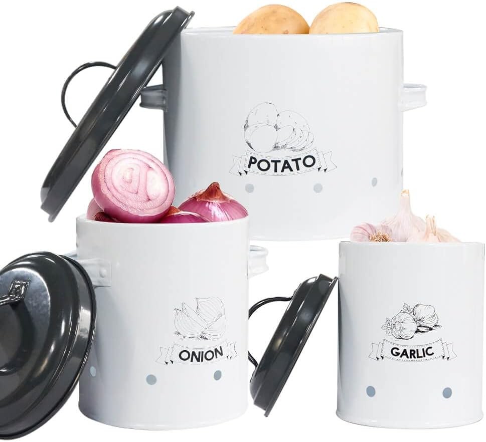 Potato Onion Garlic Storage Bin with Lid Set of 3 Kitchen Pantry Organizer an…