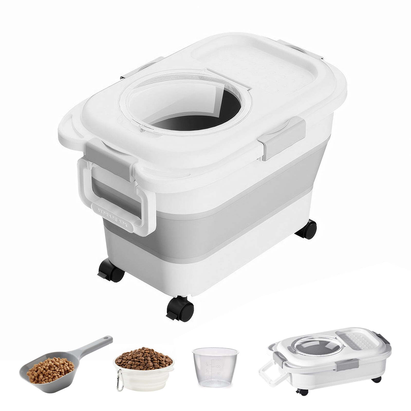 Pet Food Storage Container Collapsible Dog Cat Food Storage with Airtight Lid
