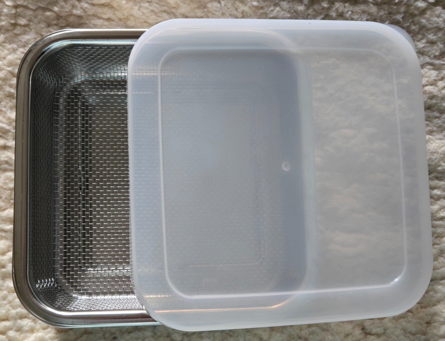 New Stainless Steel Kitchen Food Container W/ Strainer & Clear Lid 1500ml SUS304