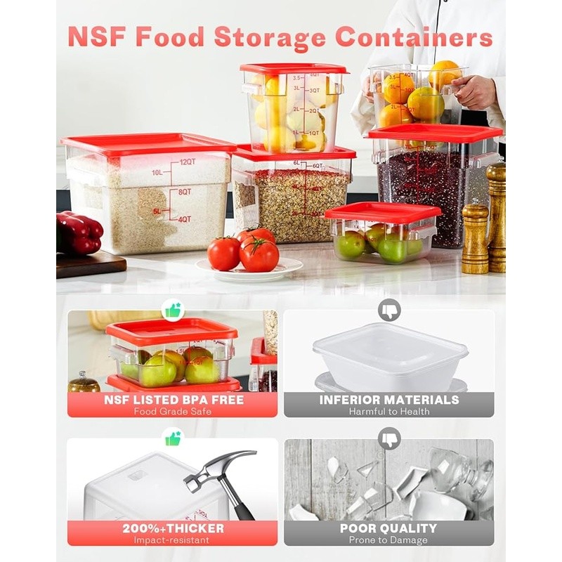 Food Storage Container Set 4PC 8QT Clear Durable Stackable BPA Free Lids Labels