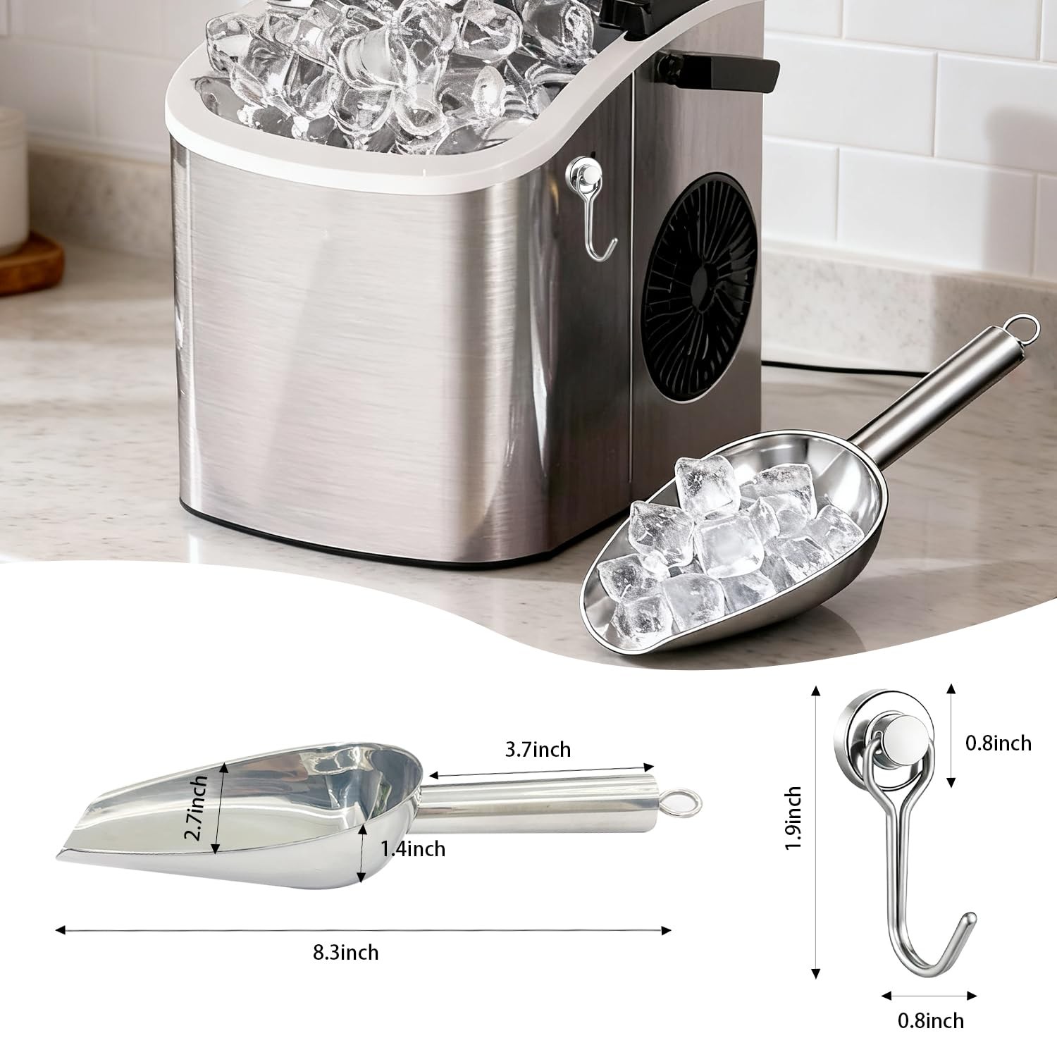6oz Stainless Steel Ice Scoop for Freezer，Kitchen Ice Scooper for Ice Maker, …