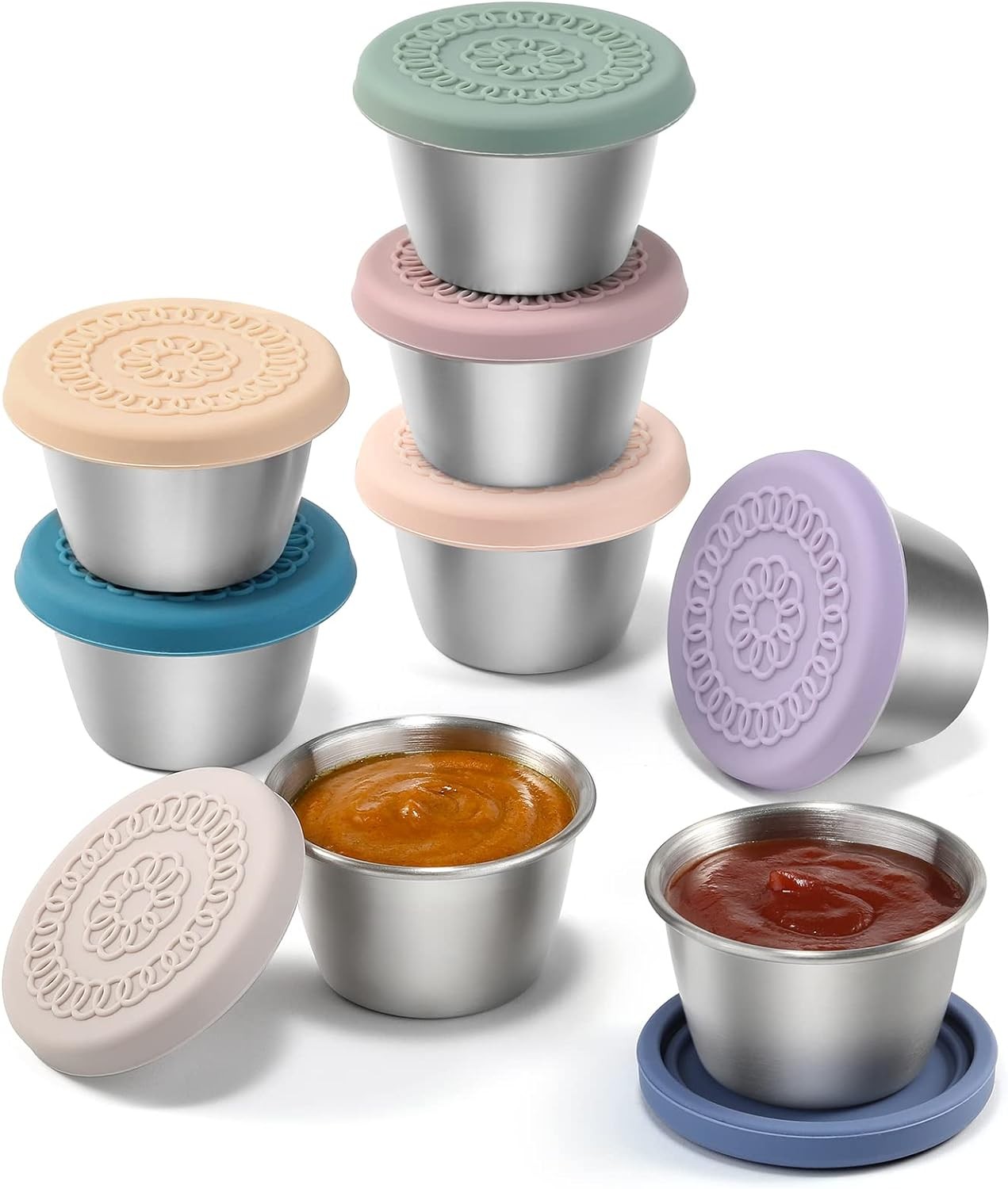 [8 Pack] Salad Dressing Container To Go, 2.4oz Small Condiment Containers with L