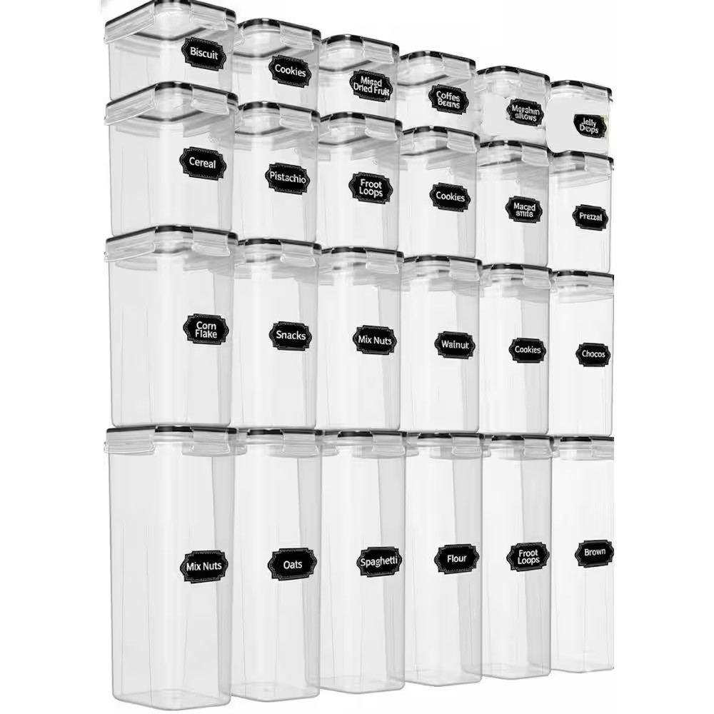 24-Piece Black Airtight Food Storage Containers Stackable Kitchen Pantry Caniste