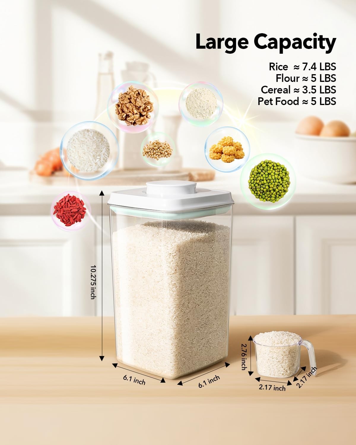 Ankou Airtight Food Storage Container with Pop Lid & 130ml Scoop, 4L/4.2qt *2 BP