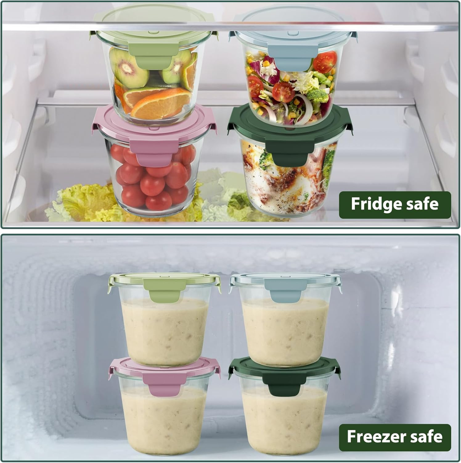 3Cup/23Oz Glass Meal Prep Containers with Vented Lids Food Storage, 4 PACK | Sou