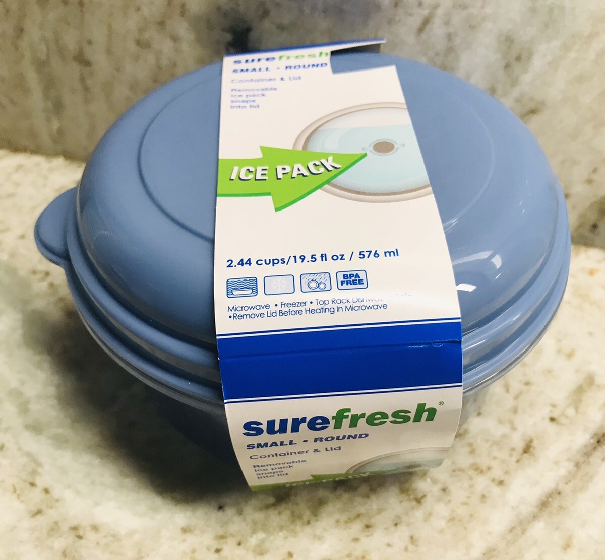 Sure Fresh Small Round 2.44Cup/19.5floz/Removable Ice Pack-Read Dir. Before Use