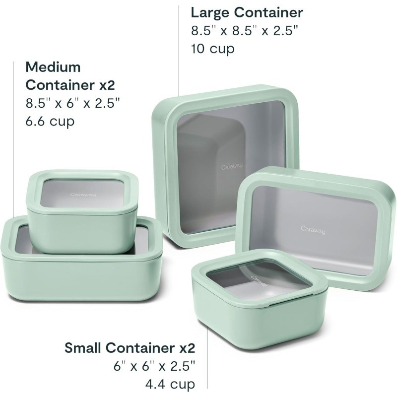 Caraway 13pc Glass Food Storage Container Set, Includes Storage Organizer – Mist