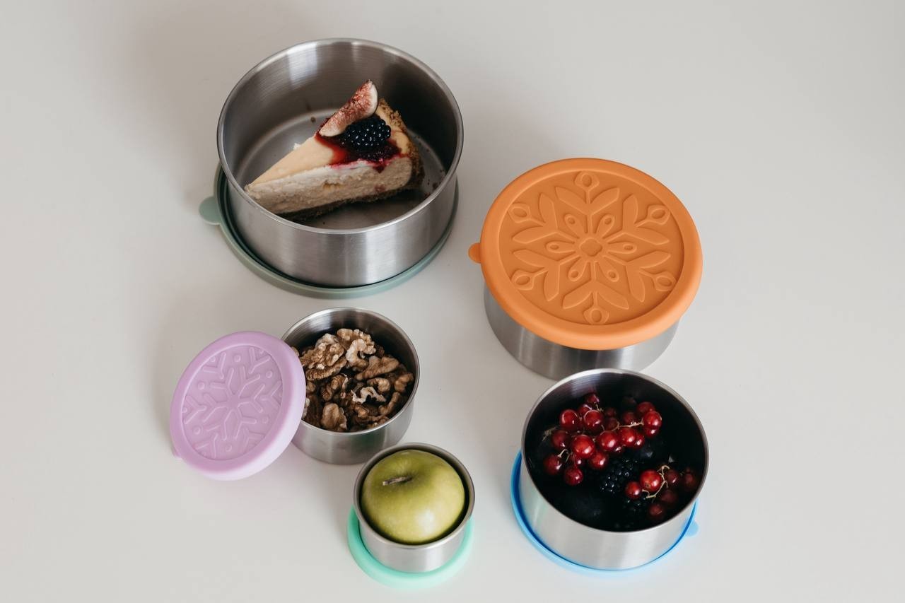 5-Piece Stainless Steel Kids Food Container Set with Silicone Lids