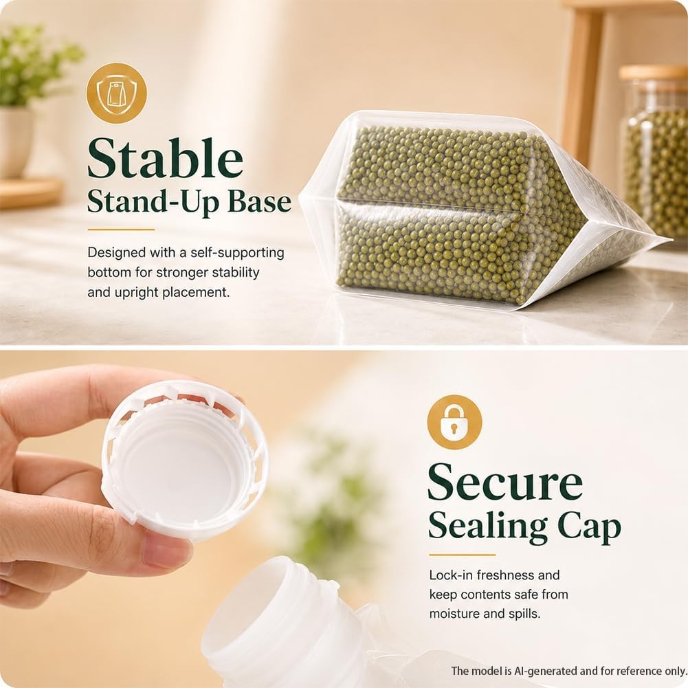 Airtight Grain Storage Bags with Handle, Reusable Large Capacity Cereal Pouches