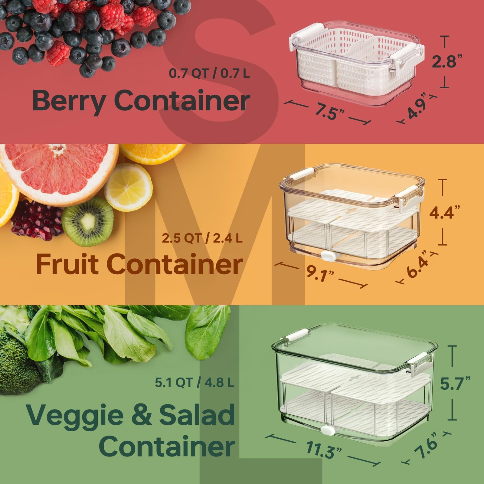 Felli Duo Fresh Produce Saver for Fridge, Fruit Vegetable Container with Vent…