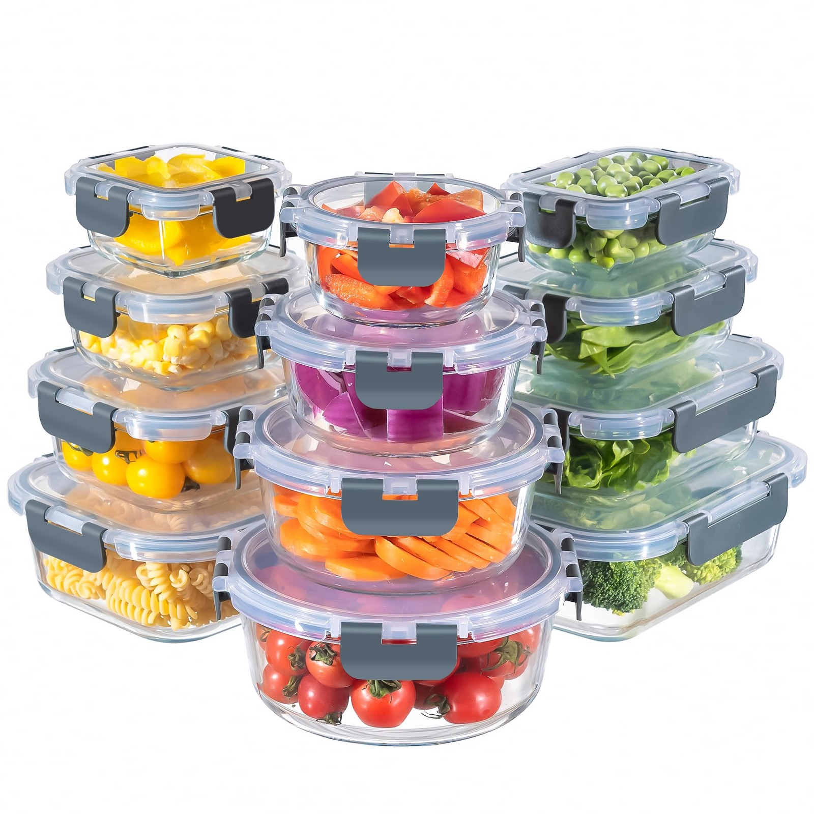 12-Pack Glass Storage Containers with Lids, Glass Meal Prep Containers Set, A…