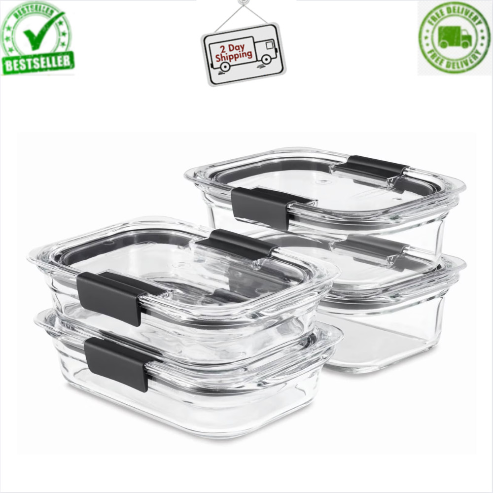 (Set of 4) Rubbermaid Brilliance Glass Food Storage Containers, Airtight Lids