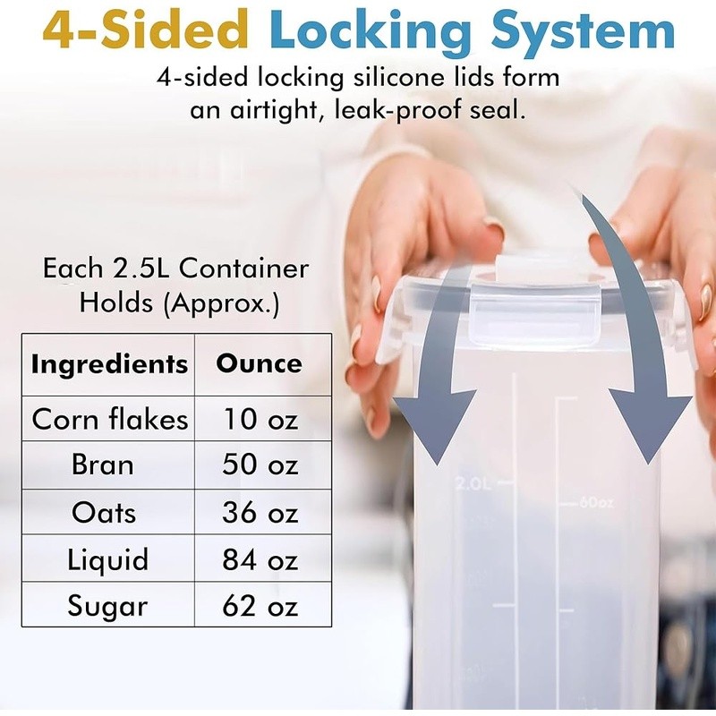 Airtight Food Storage Containers Cereal Holders BPA Free Kitchen Organizers New