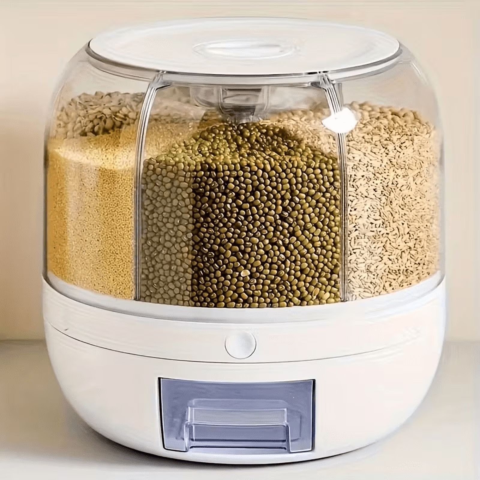 6 Grid Rotating Rice Container Cereal Grain Dispenser Airtight Dry Food Storage