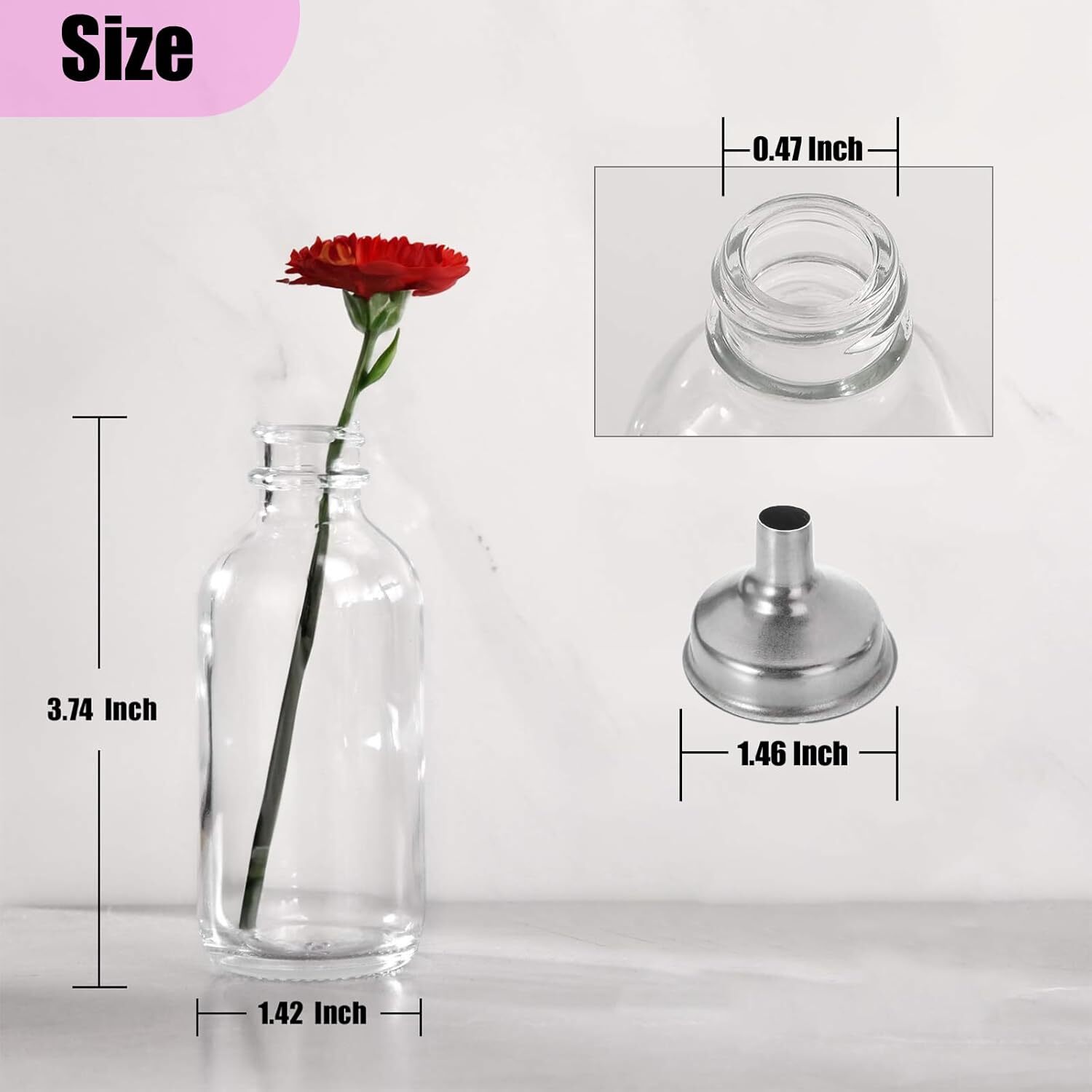 6 Pack 2 oz Shot Bottles with Caps, Glass Jars with Lids, Small Clear