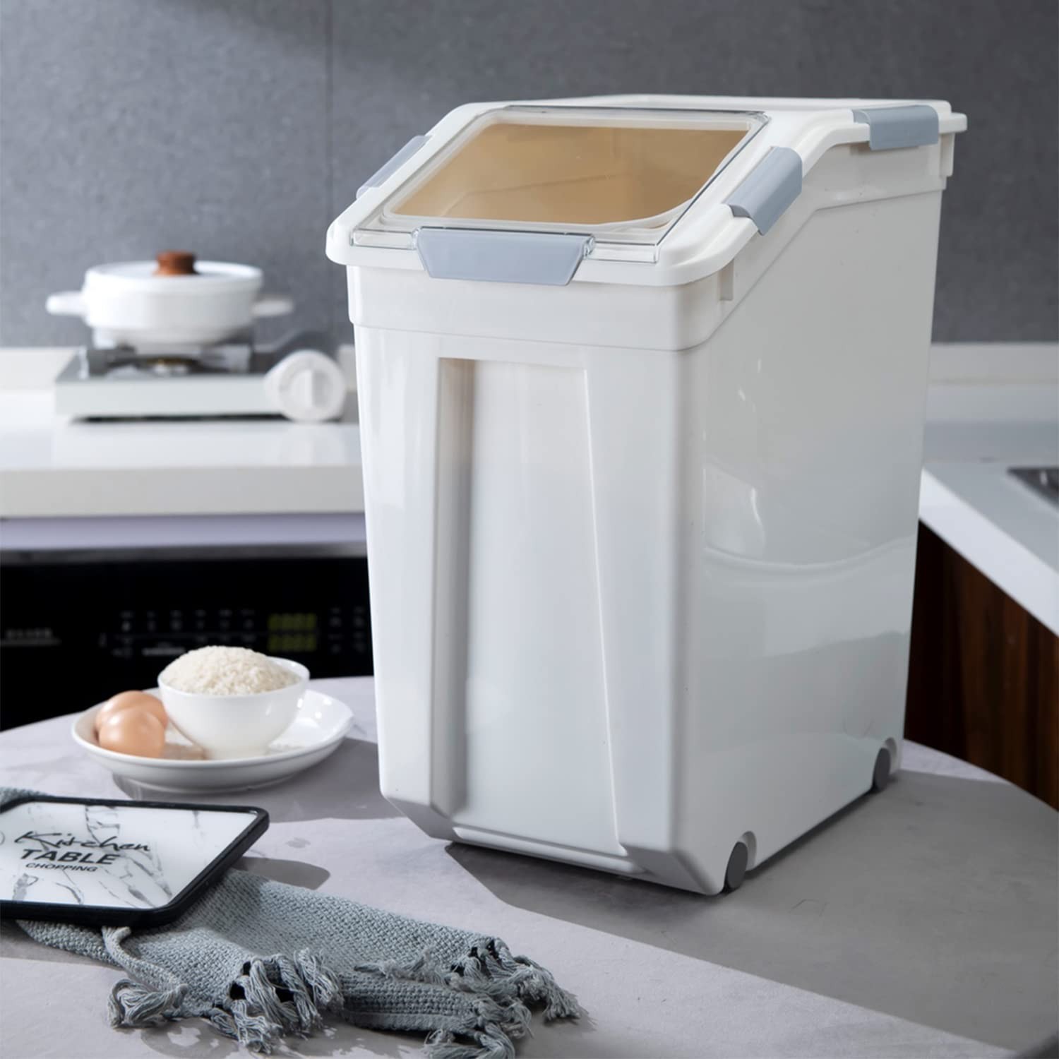 33L Rice Storage Container Set, 50lbs Capacity, BPA-Free, Includes Measuring Cup