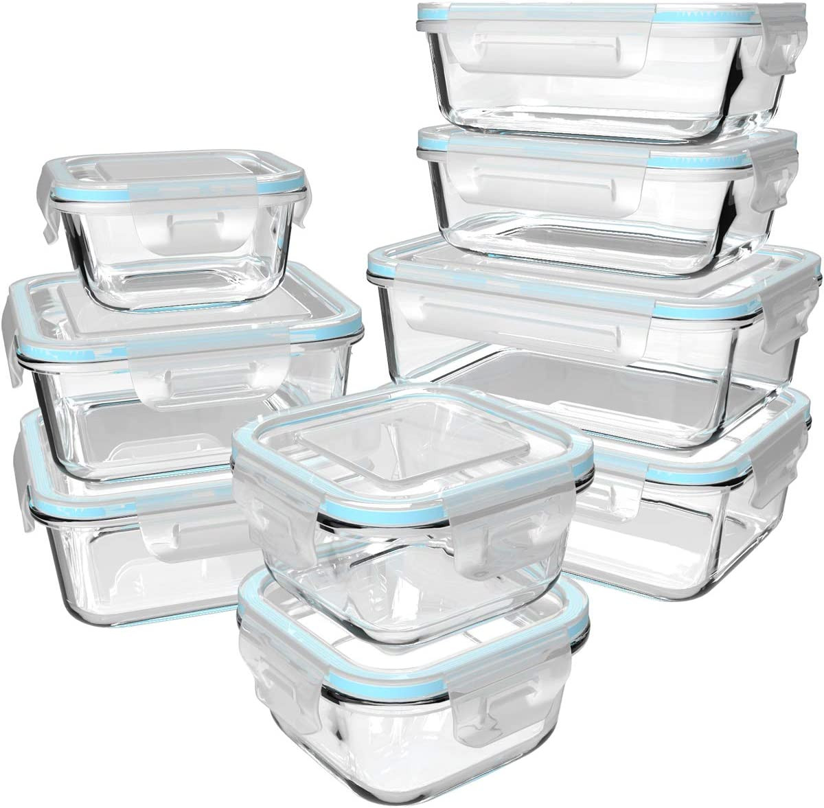 S SALIENT 18 Piece Glass Food Storage Containers with Lids, Glass Meal Prep Cont