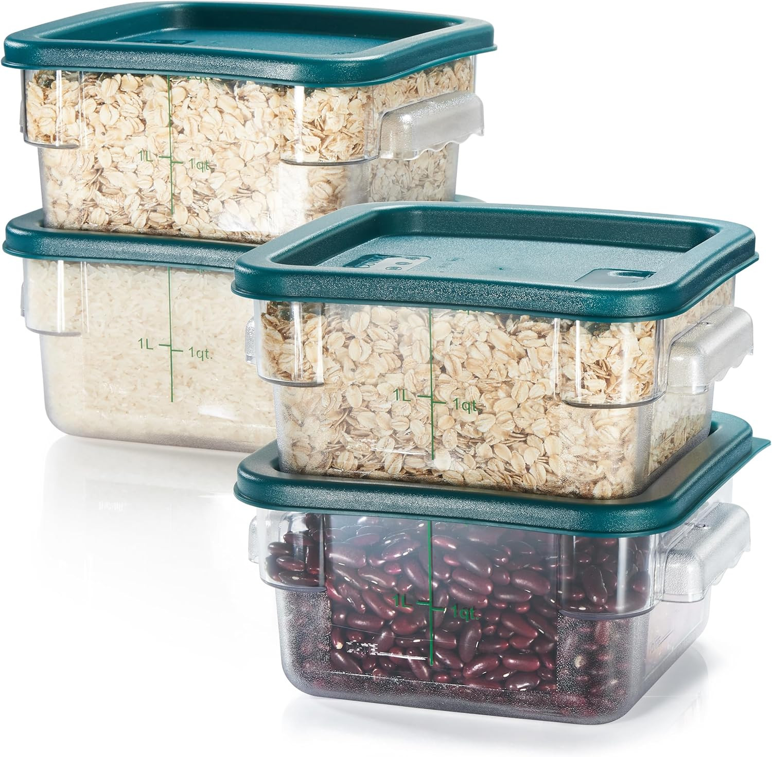 4 Pack Food Storage Container with Green Lid – NSF Listed Commercial Grade in 2.