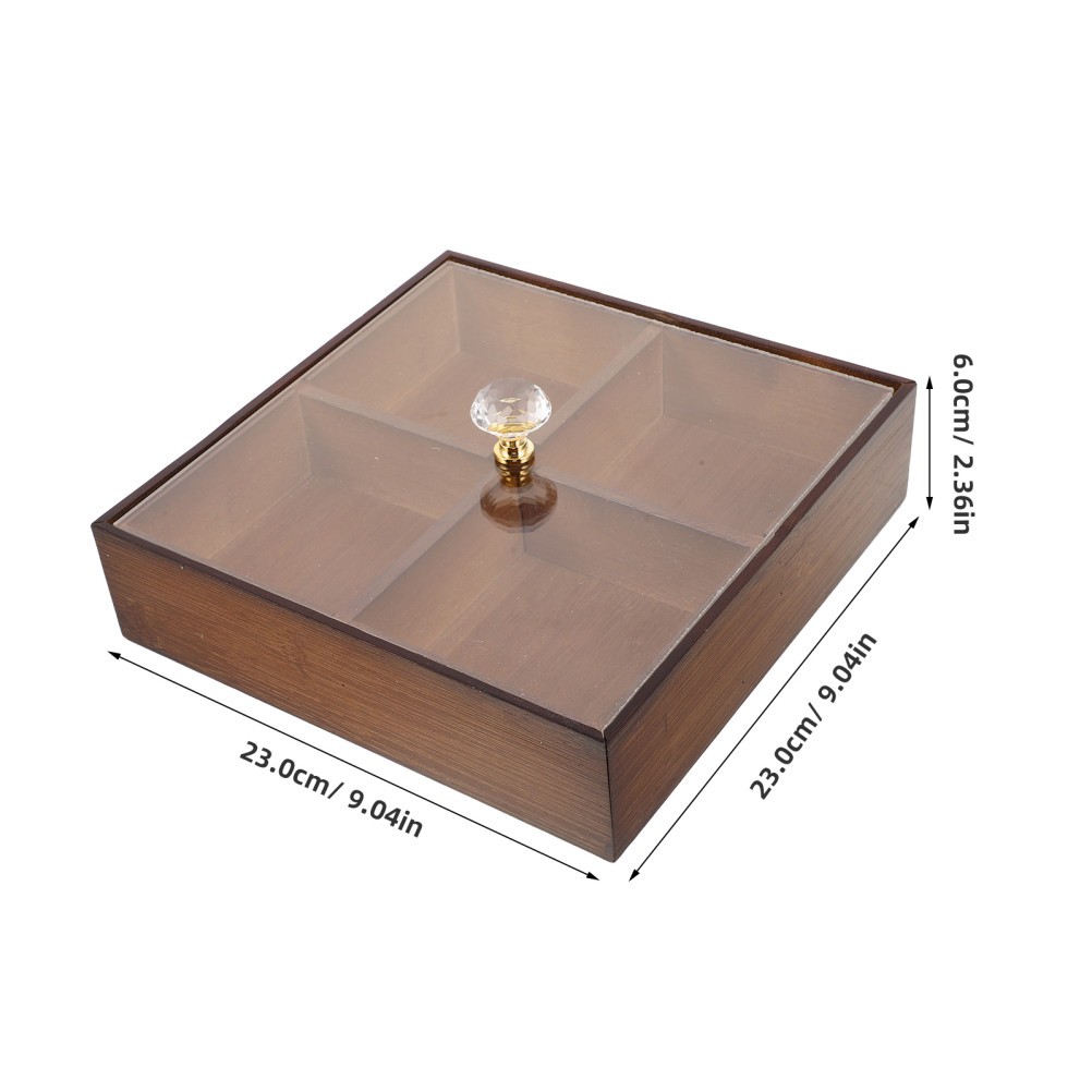 Dark Brown 1 Bamboo Divided Serving Platter with Lid Reusable Snack Organizer