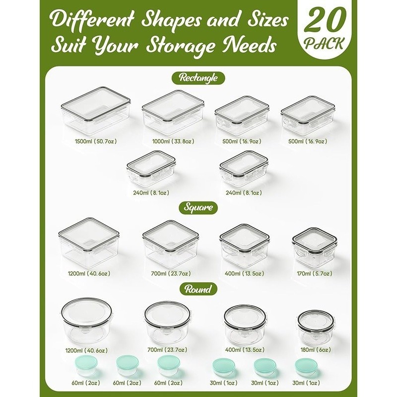 40 Piece BPA Free Food Storage Containers Leak Proof Meal Prep Set W/ Labels New