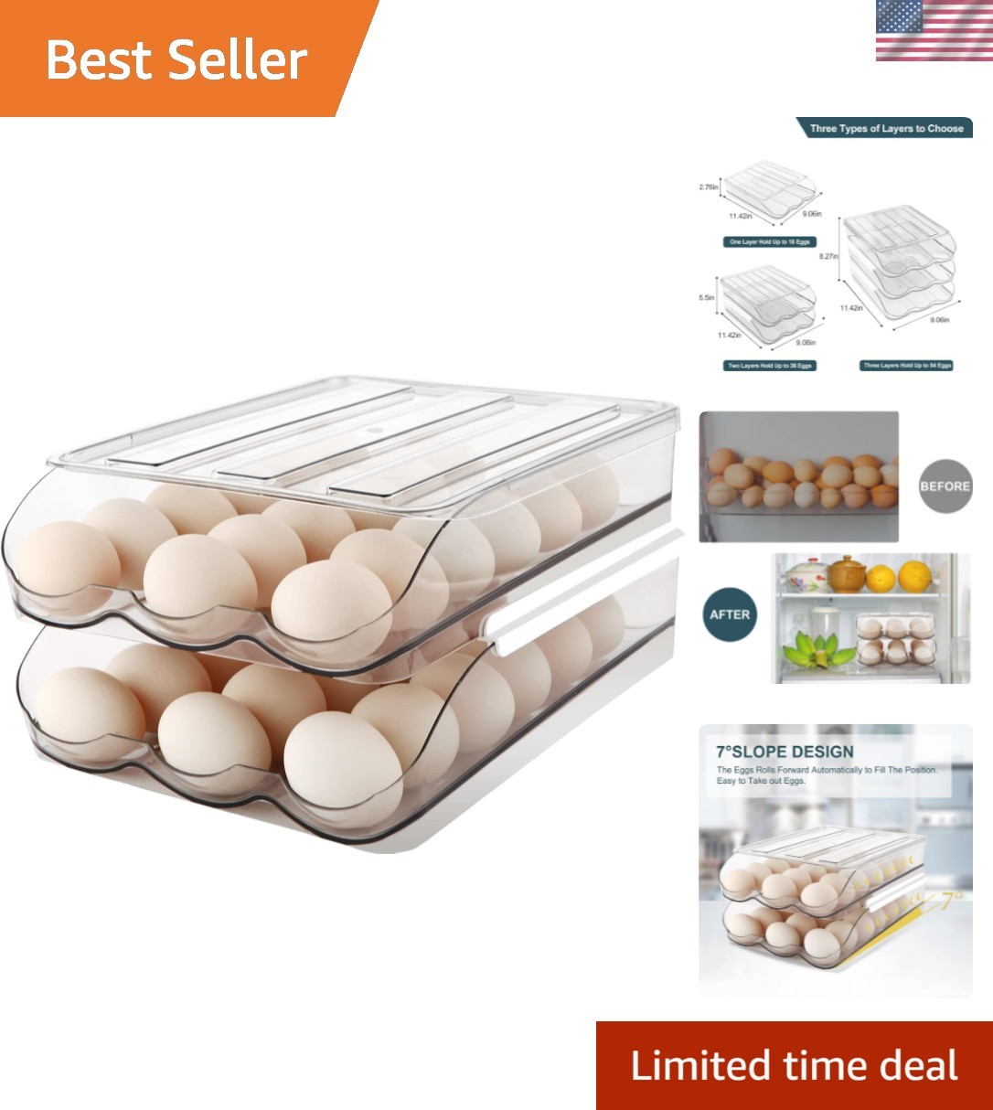 Egg Holder for Fridge, Automatically Rolling Egg Storage Container for Refrig…