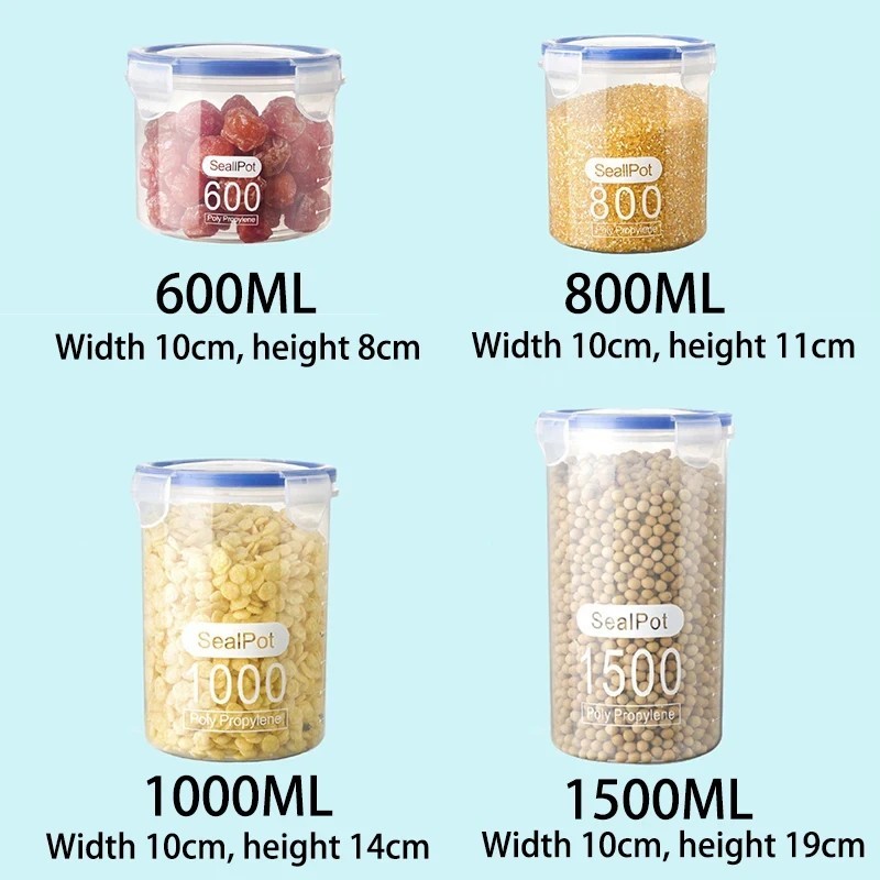 Airtight Grain Storage Container Clear Food Jar Kitchen Organizer 600-1500ML
