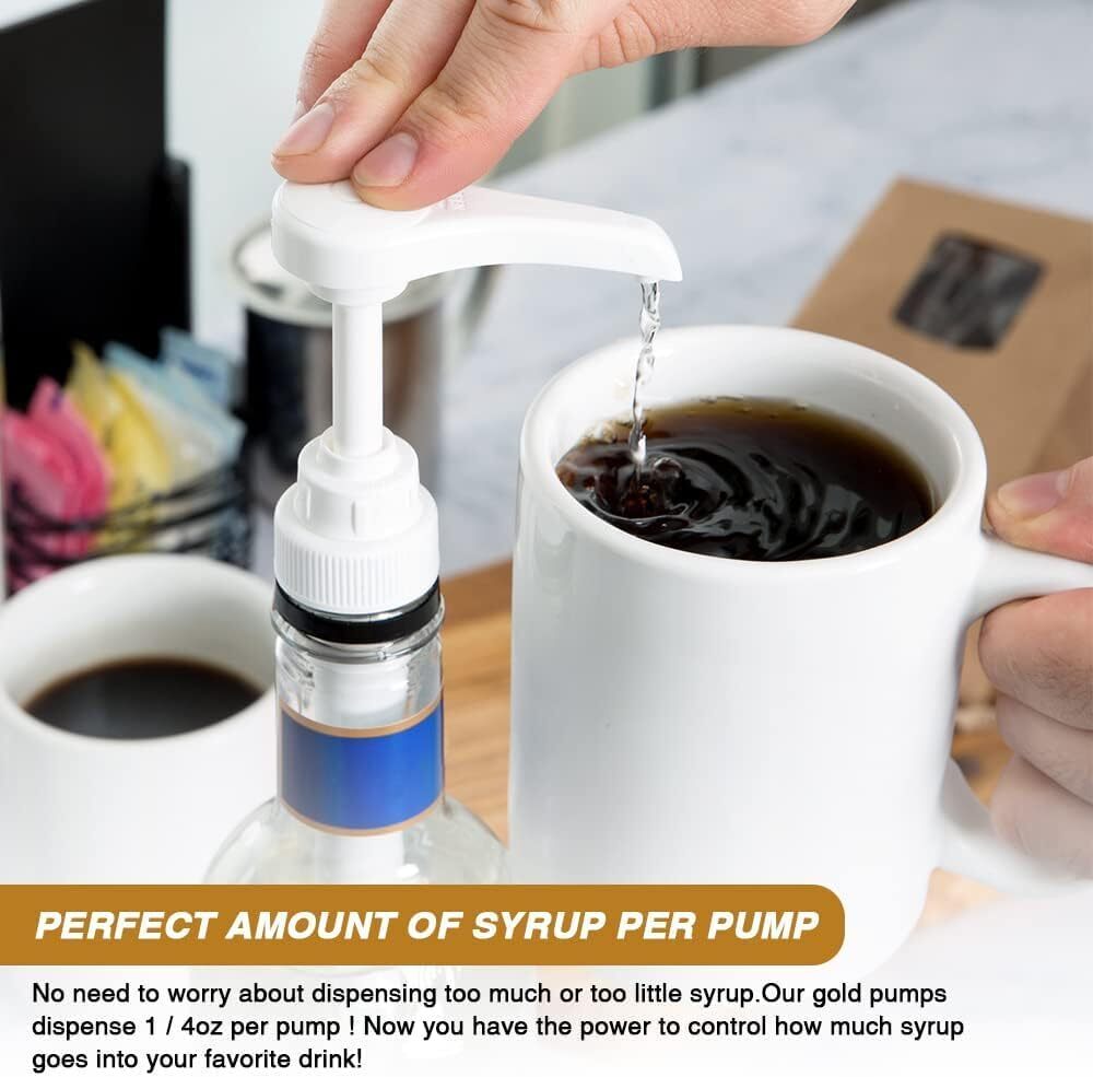 10 Pcs Gold Coffee Syrup Pumps Compatible With 25.4 Oz/750ml Bottles Great For H