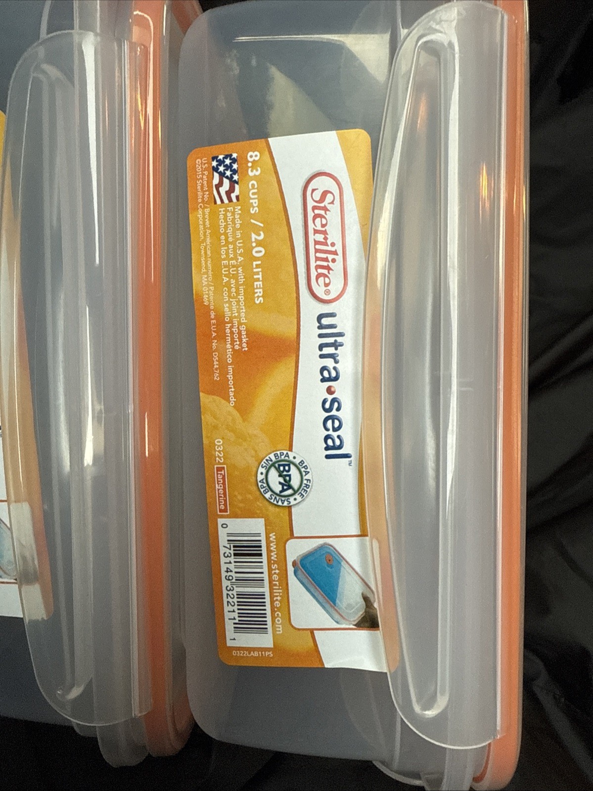 2 Sterilite Ultra-Seal Food Container BTAND NEW Clear/Tangerine 8.3 Cups, 2 Lids