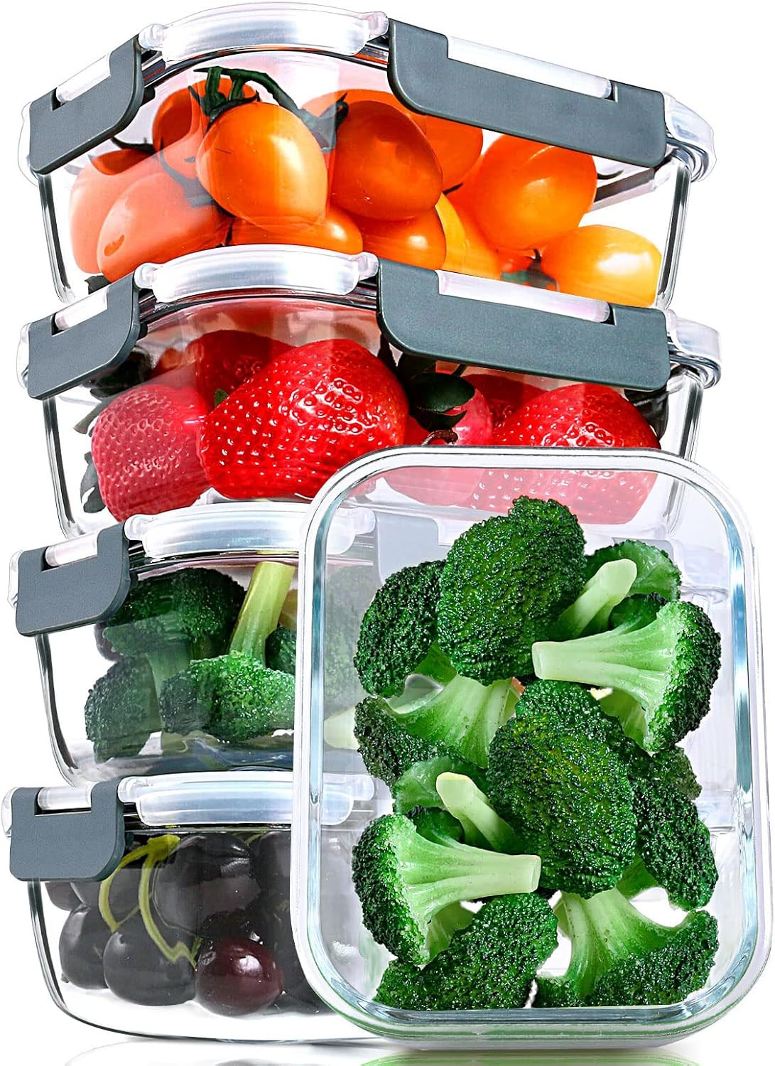 5-Pack 30oz Glass Meal Prep Containers Airtight Snap Lock Lids
