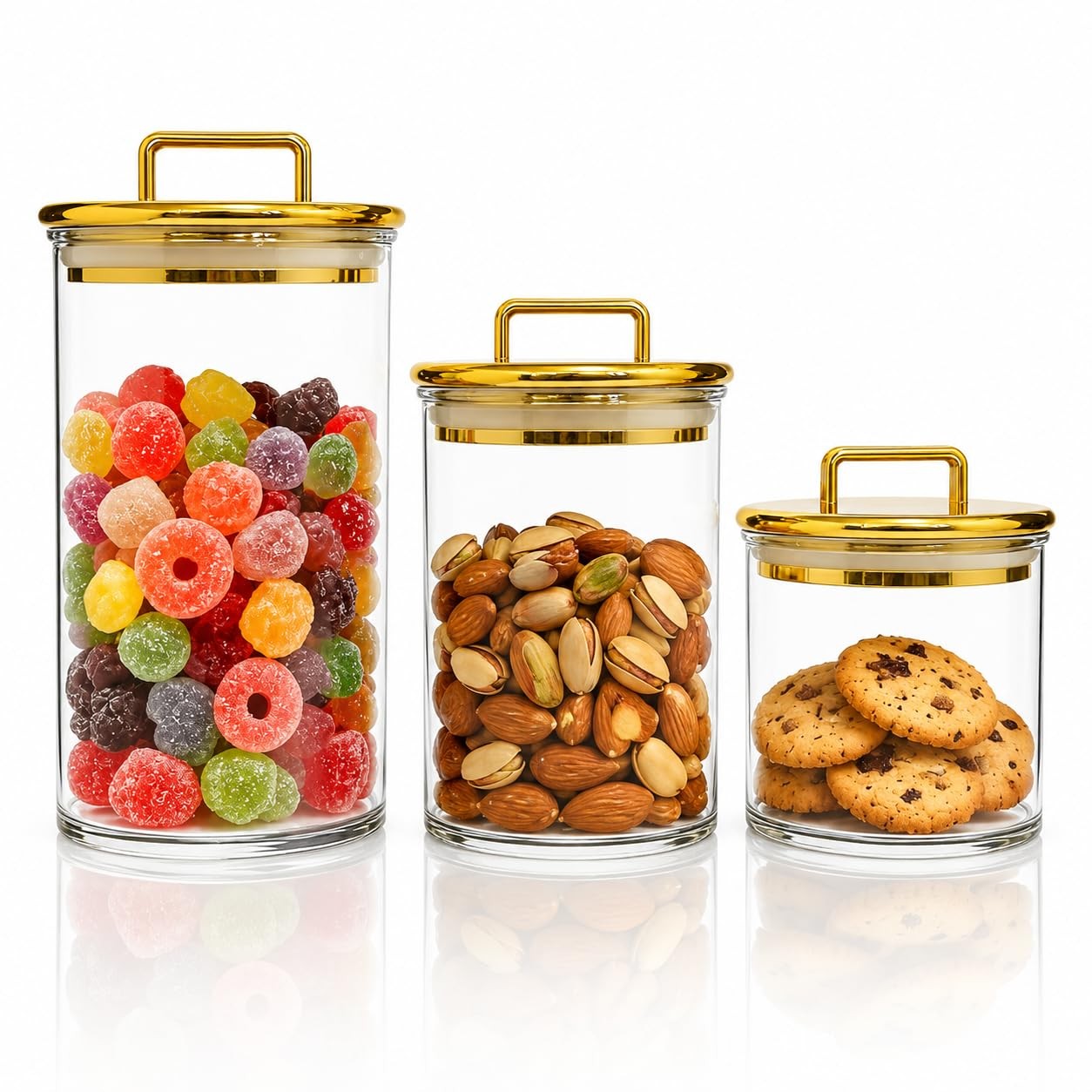 3-Pack Clear Acrylic Apothecary Jars with Gold Lids, Gold Candy Jar for Coffe…
