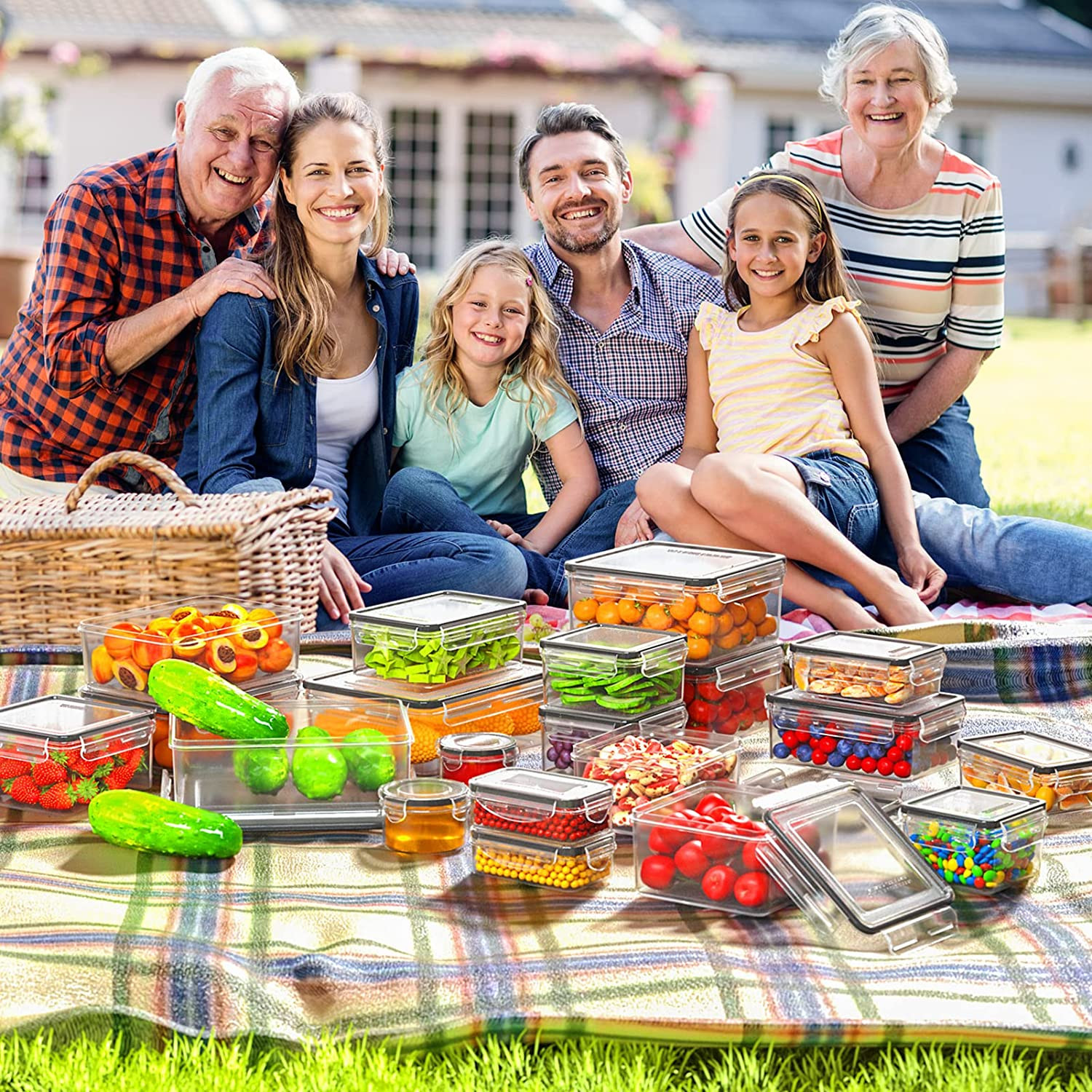 40 recipientes de almacenamiento de alimentos con tapas herméticas.