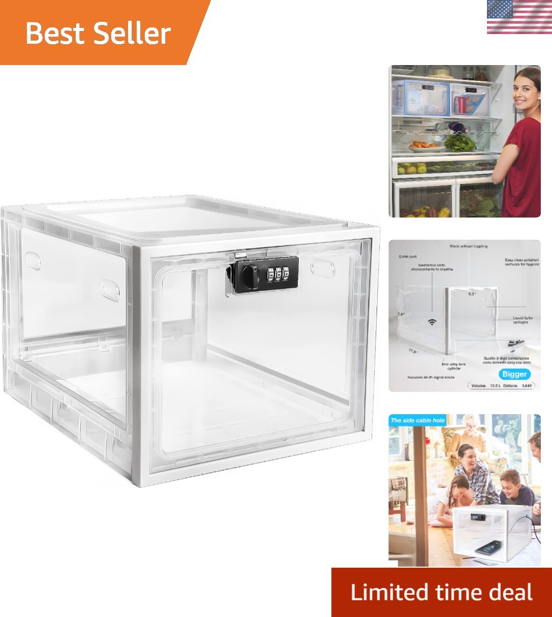 Large Lockbox Medicine Lock Box – Refrigerator Lockable Boxes for Food Storag…