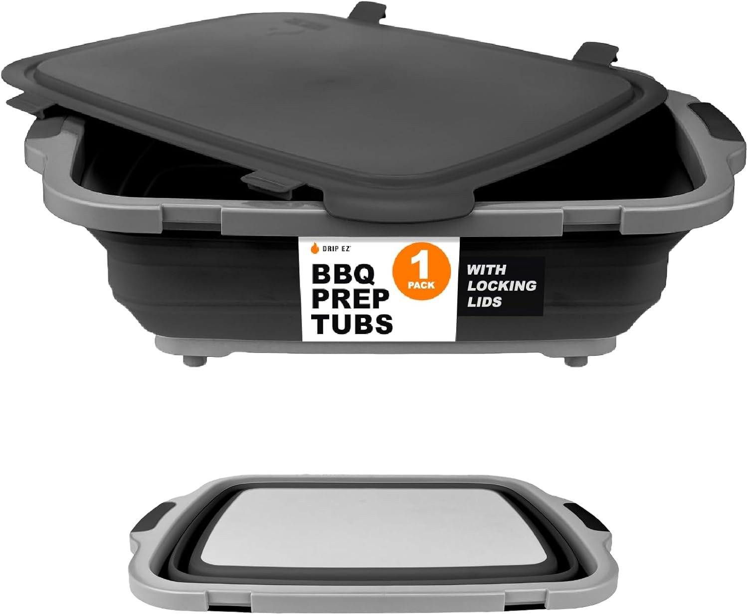 XL Collapsible BBQ Prep Tub with Cutting Board & Locking Lid – Black