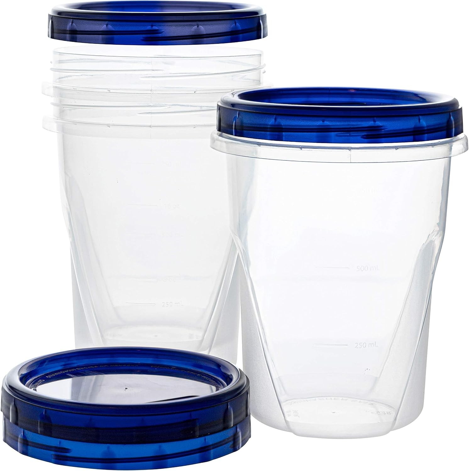 [32 oz 3 Pack] Twist Top Deli Containers Clear bottom W/ blue Top Twist on Lids