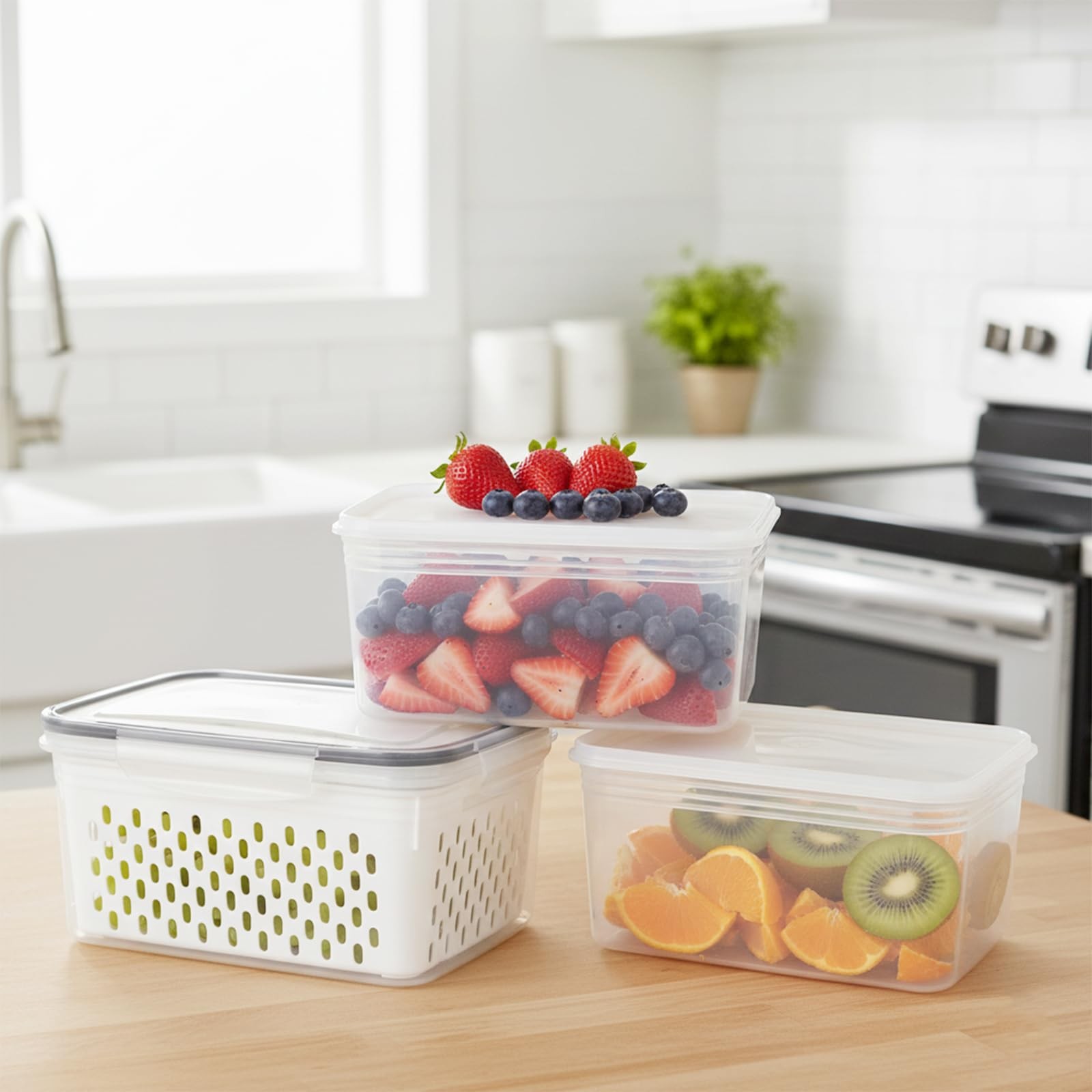 Dukrouk Grape Container for Fridge,3PCS(0.9-13.5Qt) Standard, Clear