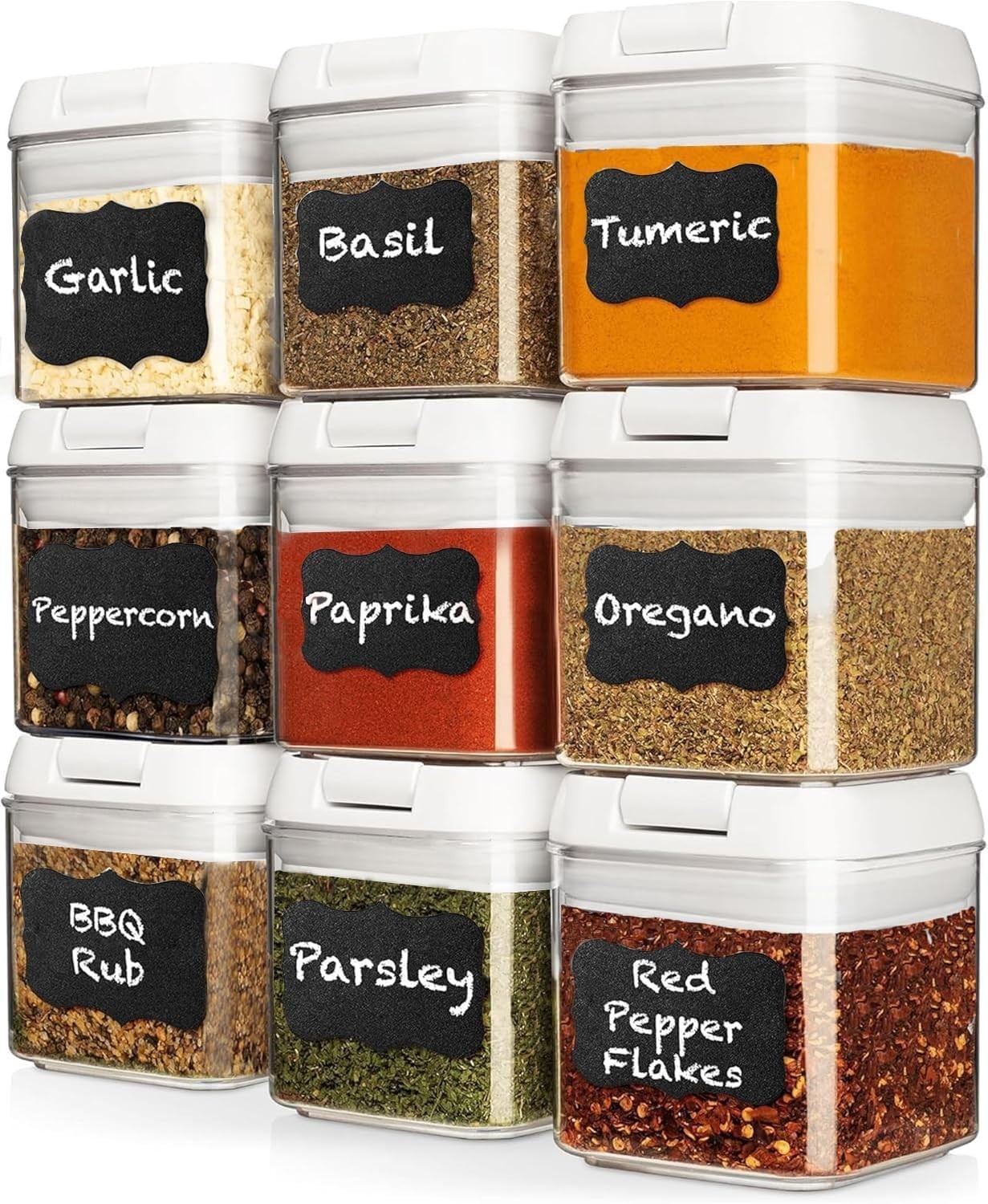 9 PC Airtight Food Storage Containers BPA Free Clear Plastic Snack & Spice