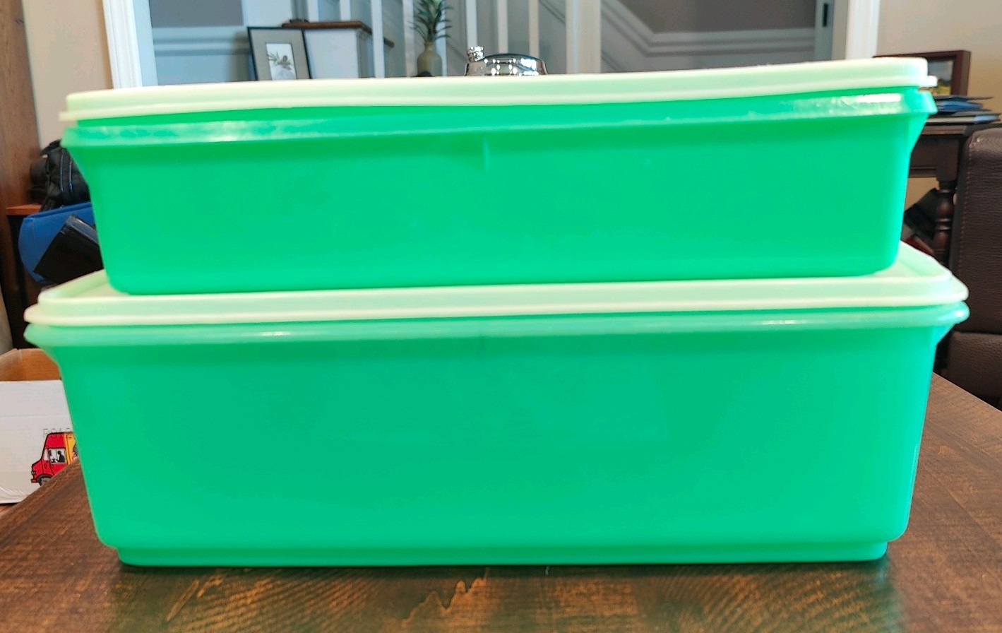 Vtg Lot of 2 Tupperware Jadeite Green Celery Vegetable Keeper Crisper