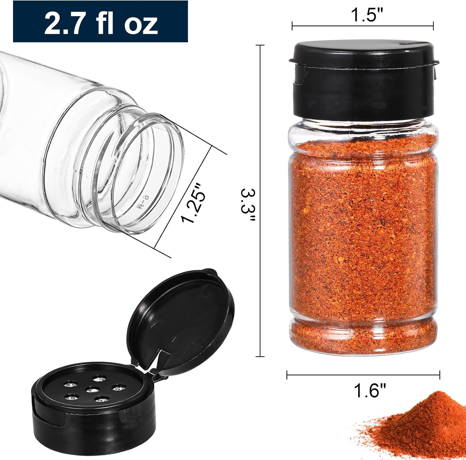 36 Pack 2.7 Oz Small Plastic Spice Bottles with Black Shaker Lids and Labels,…