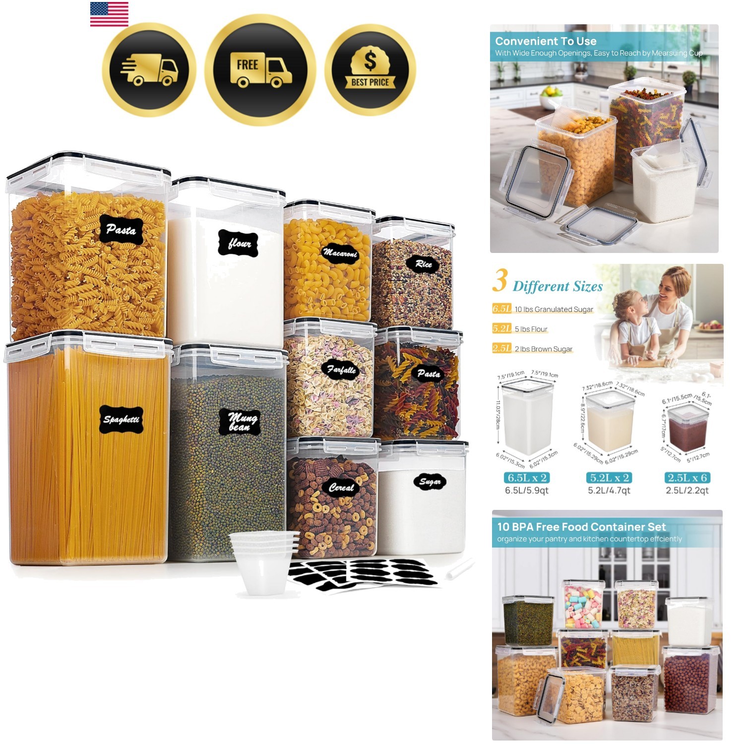 Food Storage Containers Set 10PCS Airtight Canisters for Kitchen Pantry Organ…