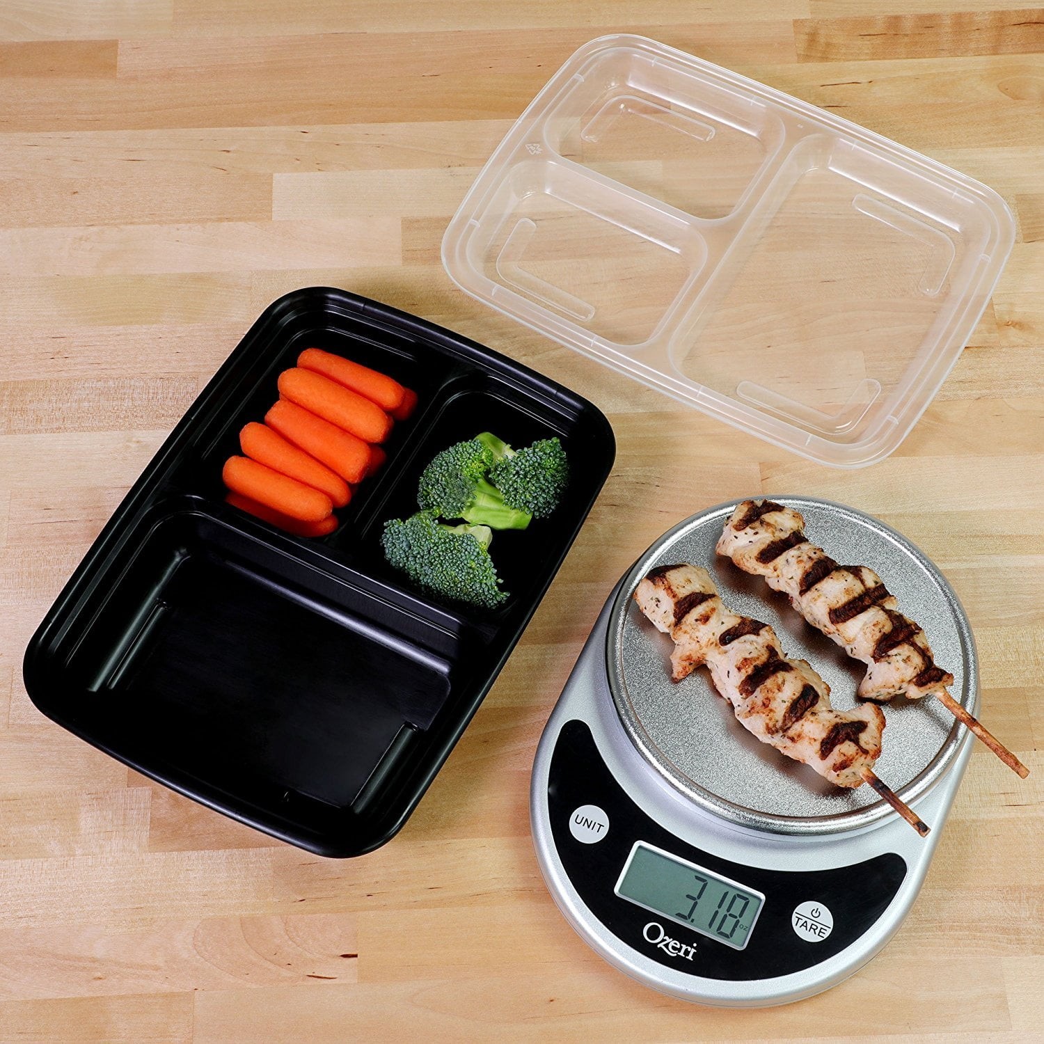 Meal Prep Containers 3 Compartments W/ Lids Set of 21