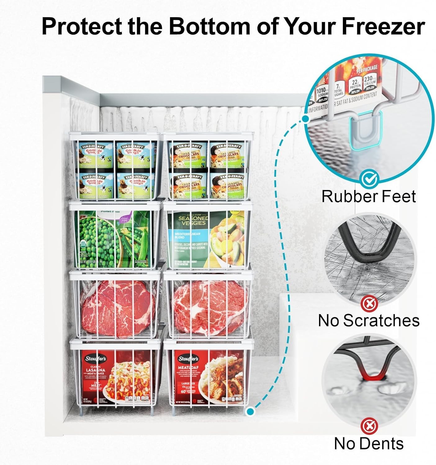 Deep Freezer Organizer Bins – Fits 7 Cu.Ft Chest Freezer, 8 Pack Stackable Wire