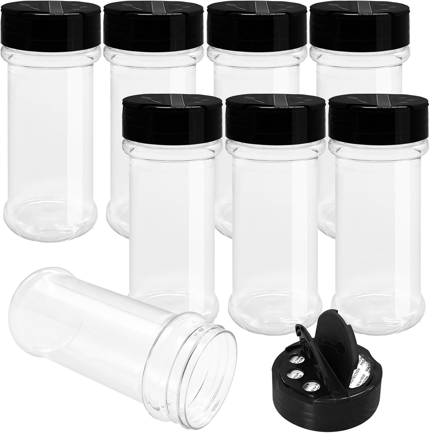 8 Pack 5.5 Oz Plastic Round Spice Bottles with Black Shaker Lids,Reusable Sea…