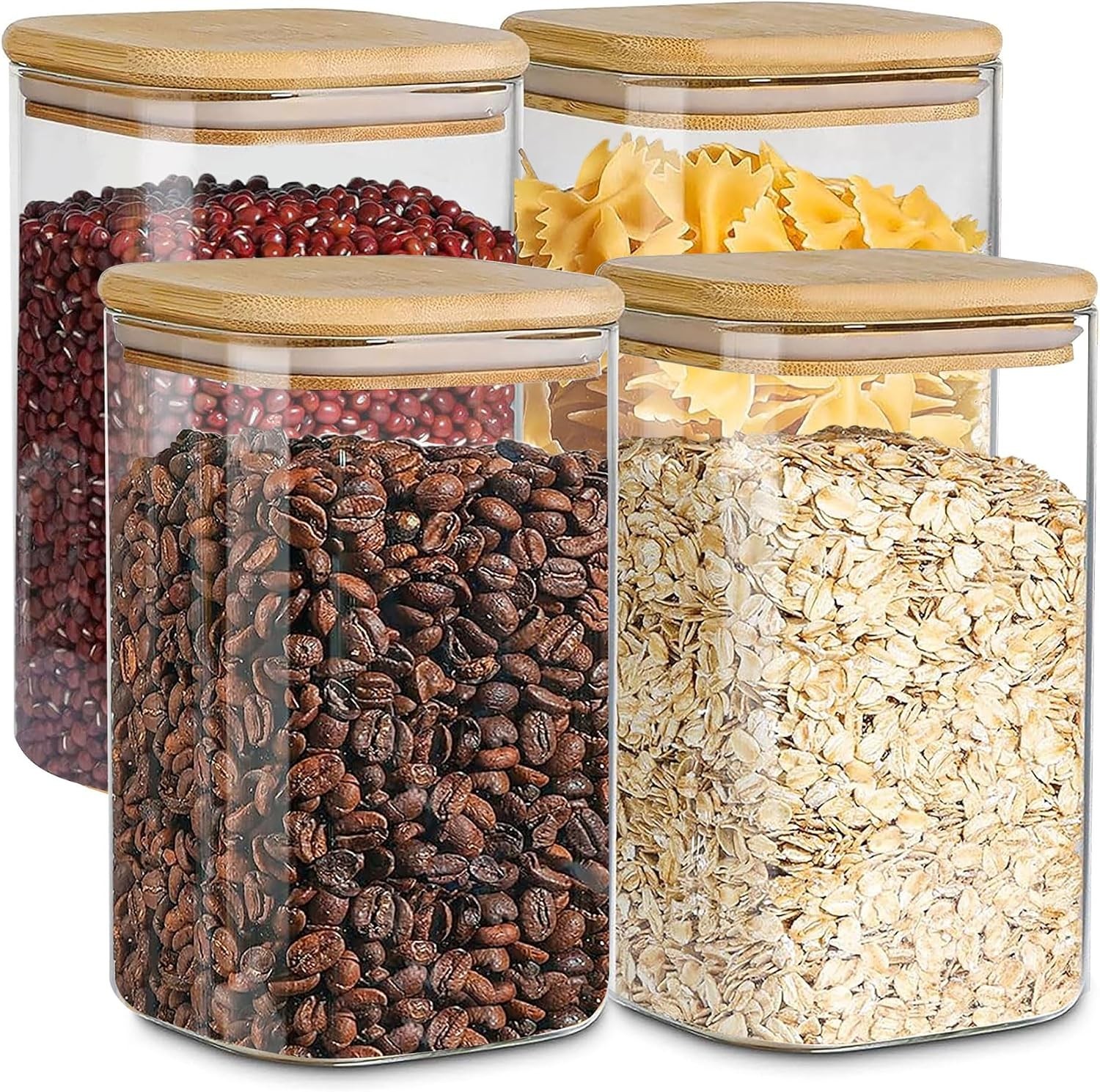 Glass Storage Containers with Airtight Bamboo Lids Set of 4,Pantry Food Stora…
